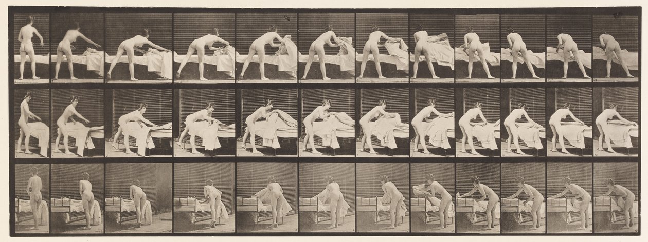 Tallerken 436. Oppredning av seng av Eadweard Muybridge