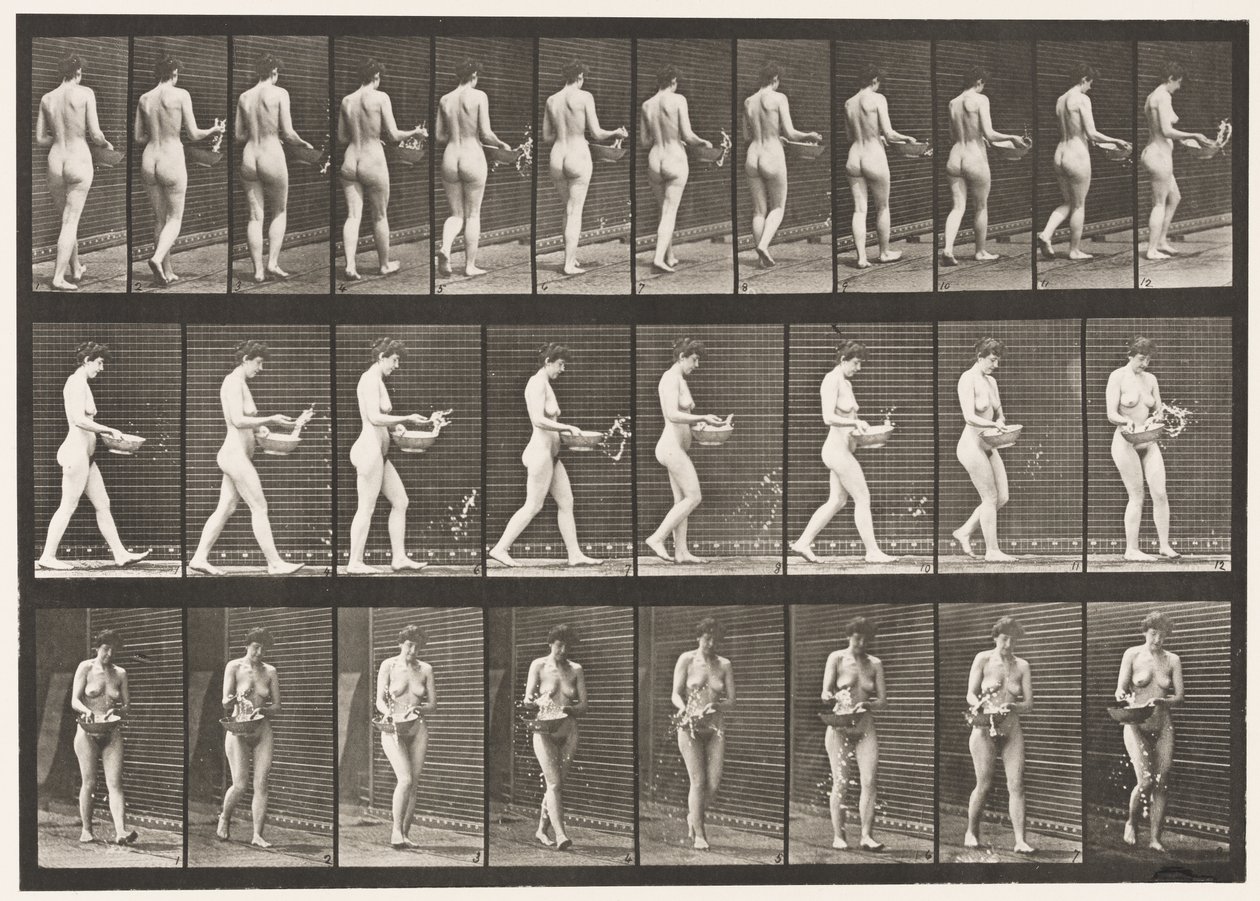 Plate 43. Gå, sprute vann fra bassenget, snu seg rundt av Eadweard Muybridge