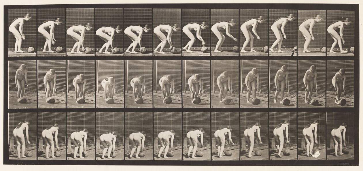 Plate 442. Bøye seg ned og rulle en stein på bakken av Eadweard Muybridge