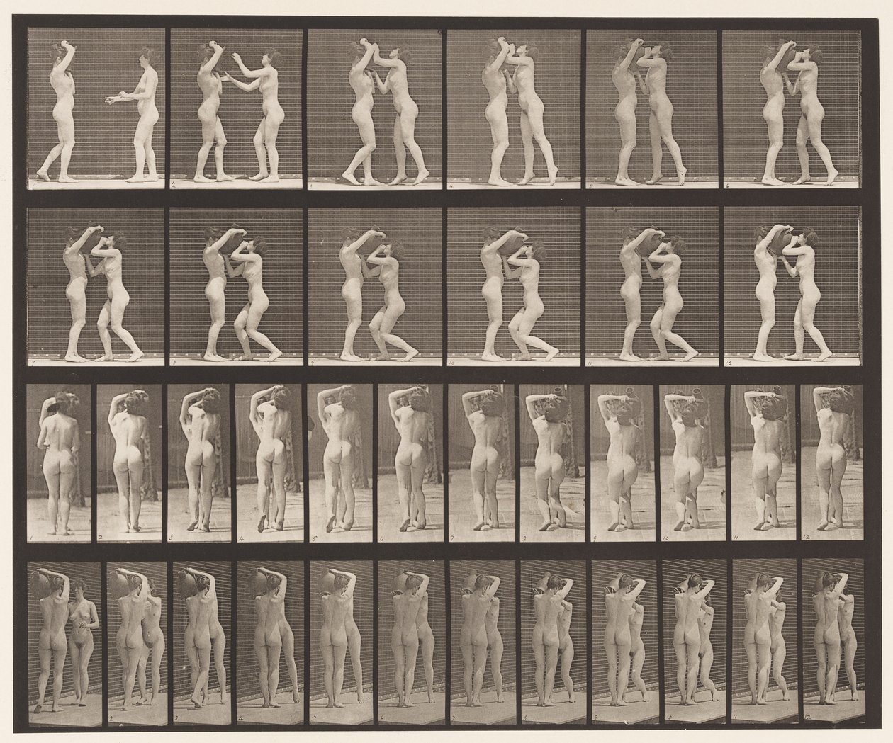Tallerken 445. To modeller-8 drikker fra vannkrukke på skulder av 1 av Eadweard Muybridge