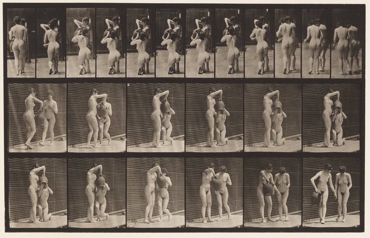 Plate 453. To modeller; 8 knel, drikker fra vannkrukke i hendene av Eadweard Muybridge