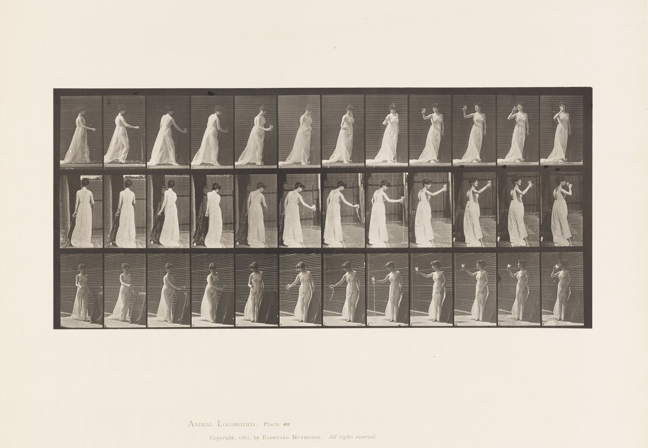 Tallerken 462. Heller drikkoffer på bakken, drikker fra beger, 1885 av Eadweard Muybridge