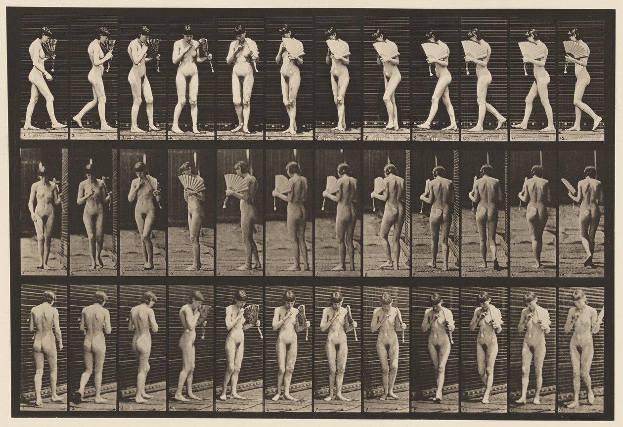 Plate 46. Gå, flørte en vifte og snu av Eadweard Muybridge