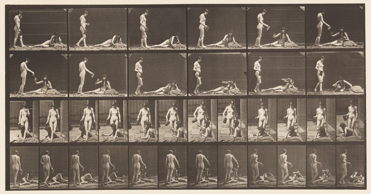 Plate 485. To modeller; A, 10 Stå og fylle en beger;, 1872-1885 av Eadweard Muybridge