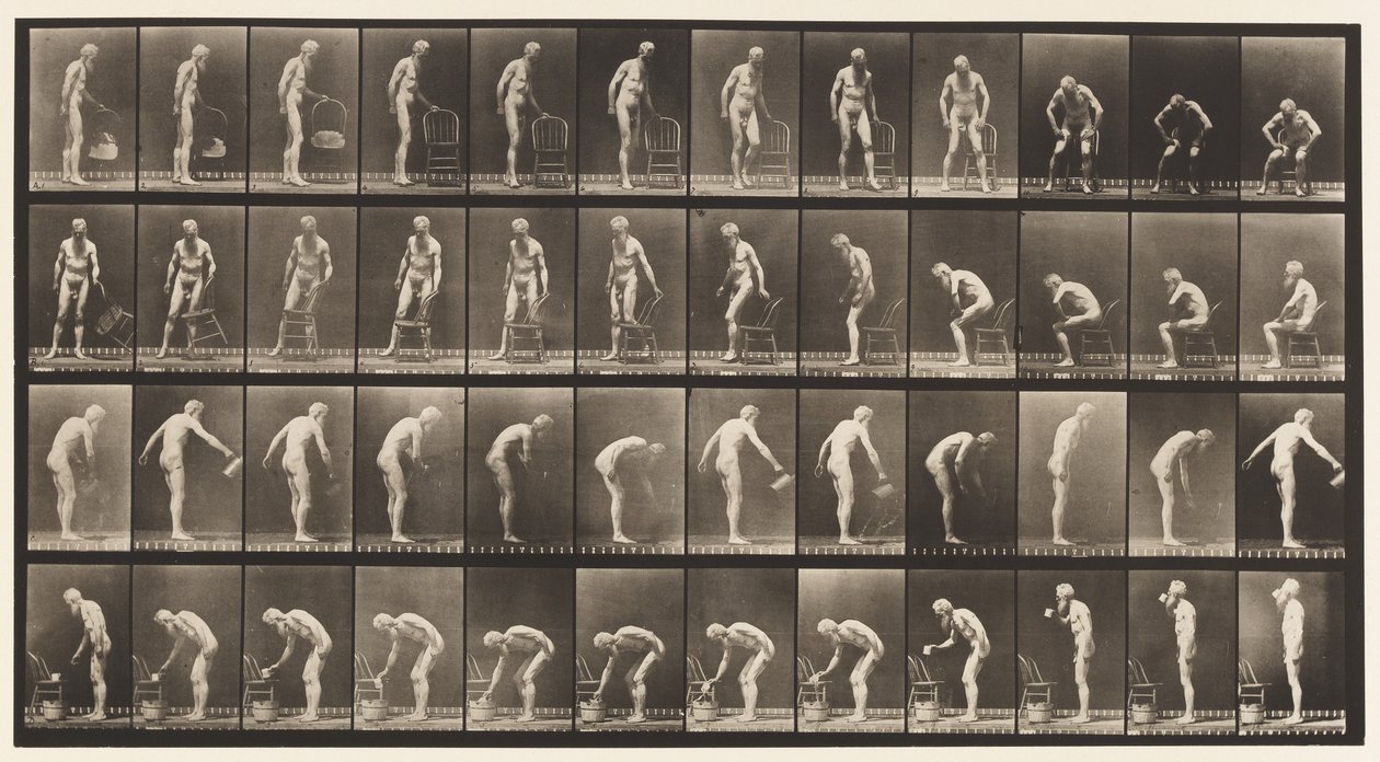 Plate 490. A, Sittende; B, sitte ned; C, Drenking Vann av Eadweard Muybridge