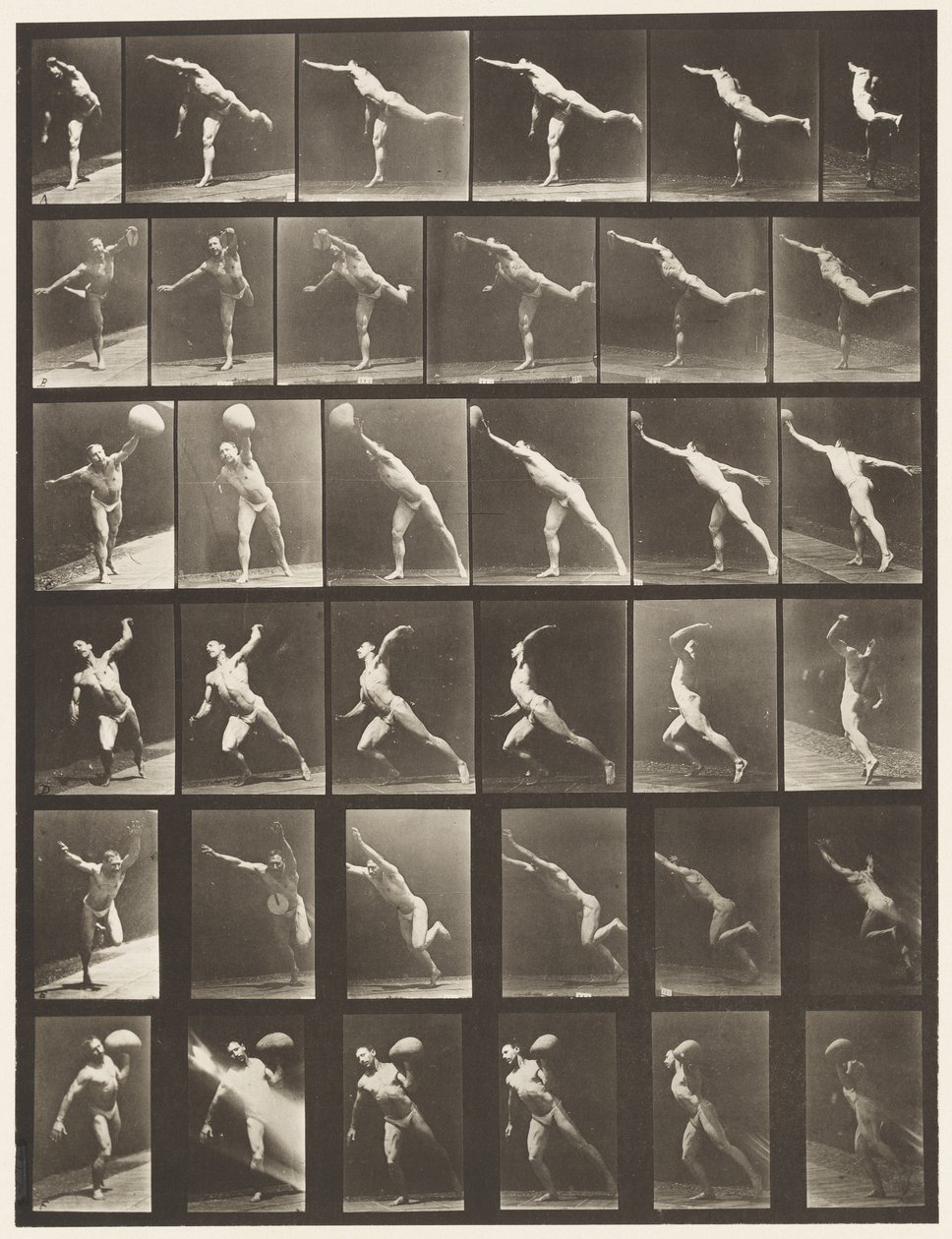 Plate 523. A, Slå et slag; B, kastedisk; av Eadweard Muybridge