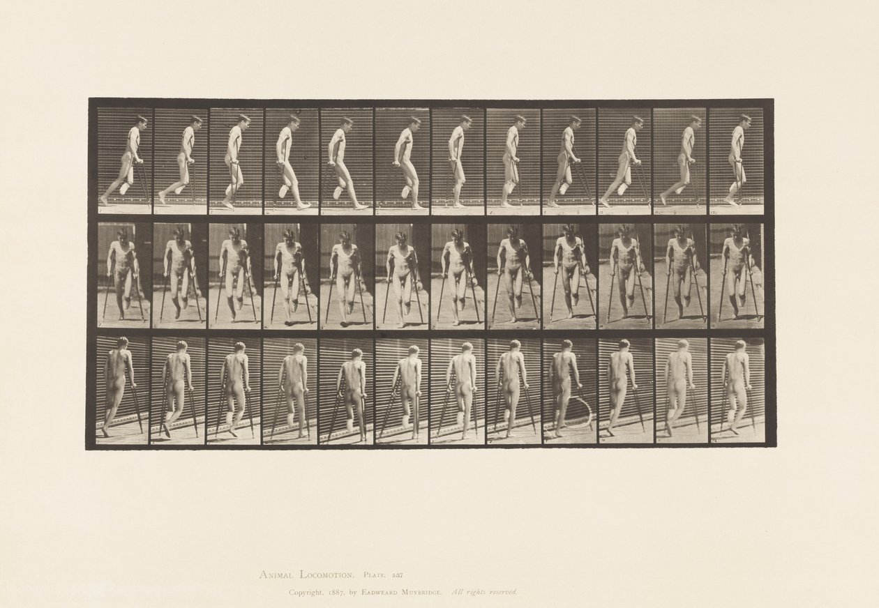 Plate 537. Enkel amputasjon av ben; Hopping med krykker av Eadweard Muybridge
