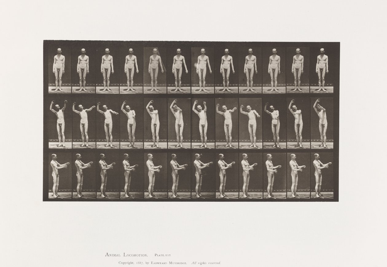 Plate 557.Local Chorea; A, B, C, mens du står, 1885 av Eadweard Muybridge
