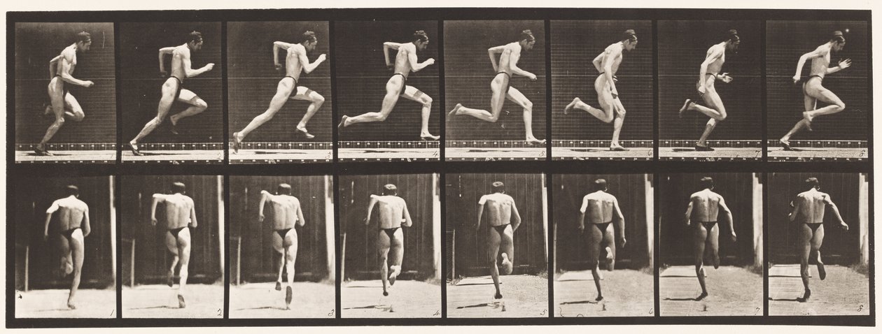 Plate 61. Løping i full hastighet (ufullkommen handling, sko) av Eadweard Muybridge