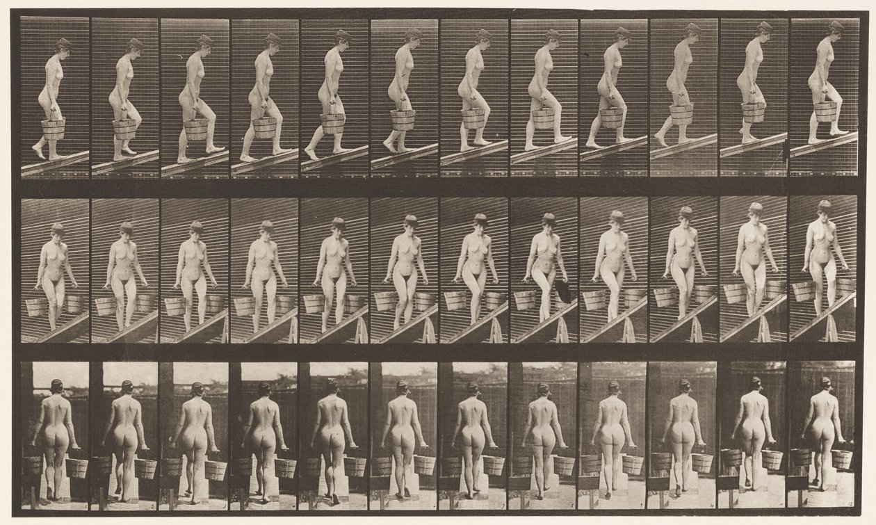 Plate 82. Stigende skråning, bøtte med vann i hver hånd av Eadweard Muybridge