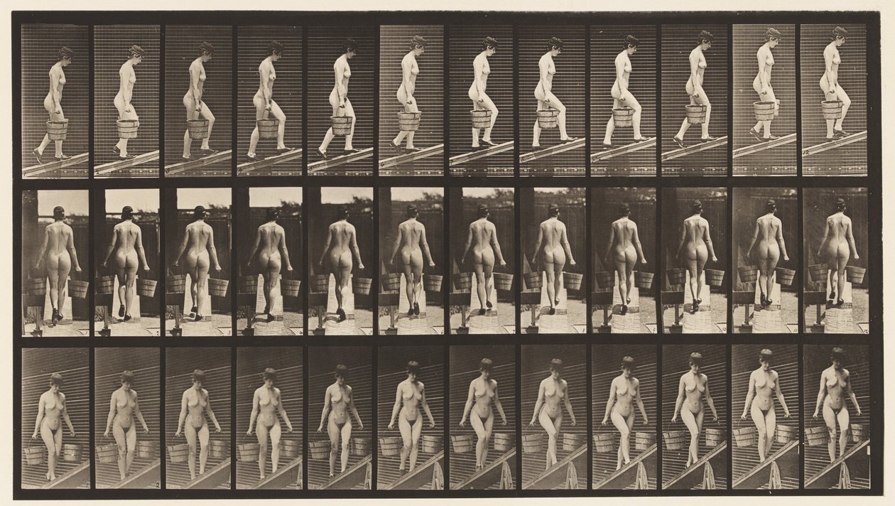 Plate 87. Stigende skråning, bøtte med vann i hver hånd av Eadweard Muybridge