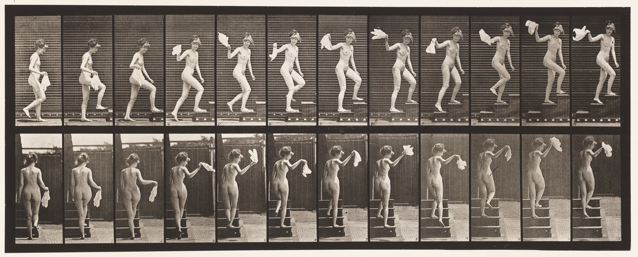 Plate 96. Oppstigende trapp ser seg rundt; Viftende lommetørkle av Eadweard Muybridge