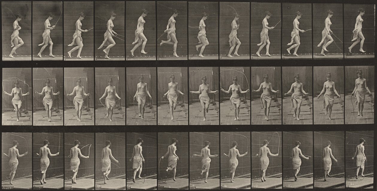 Tavle nummer 174. Løping og hopping med hoppetau av Eadweard Muybridge