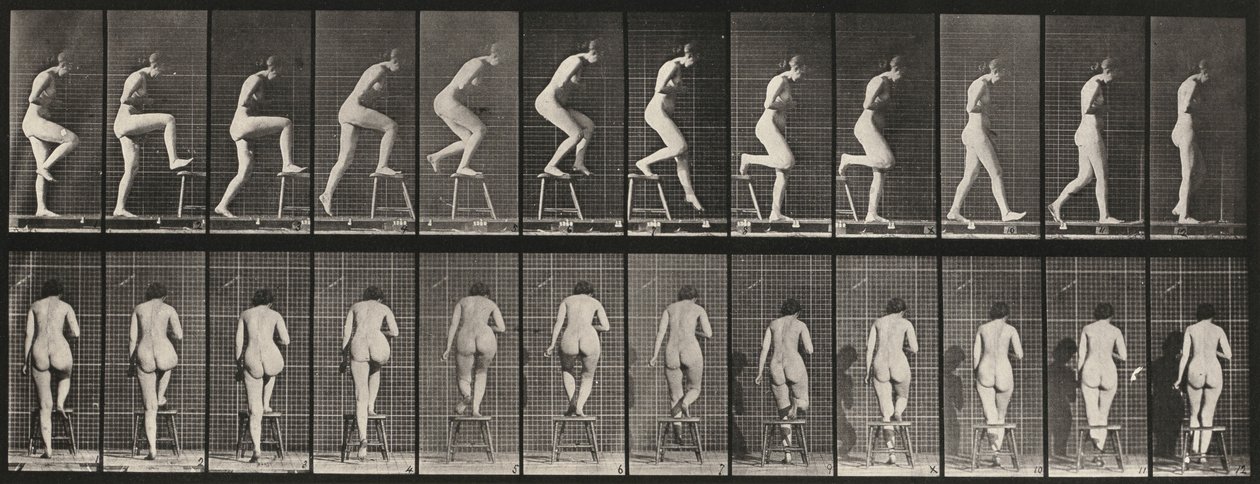 Tallerken nummer 180. Tråkke på og over en stol av Eadweard Muybridge