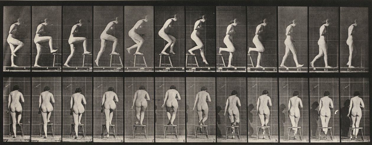 Tavle nummer 180. Å stige opp på og over en stol av Eadweard Muybridge