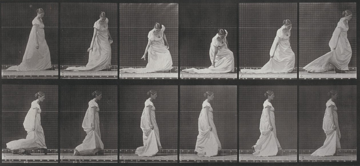Tavle nummer 207. Å bøye seg og løfte slepet av Eadweard Muybridge