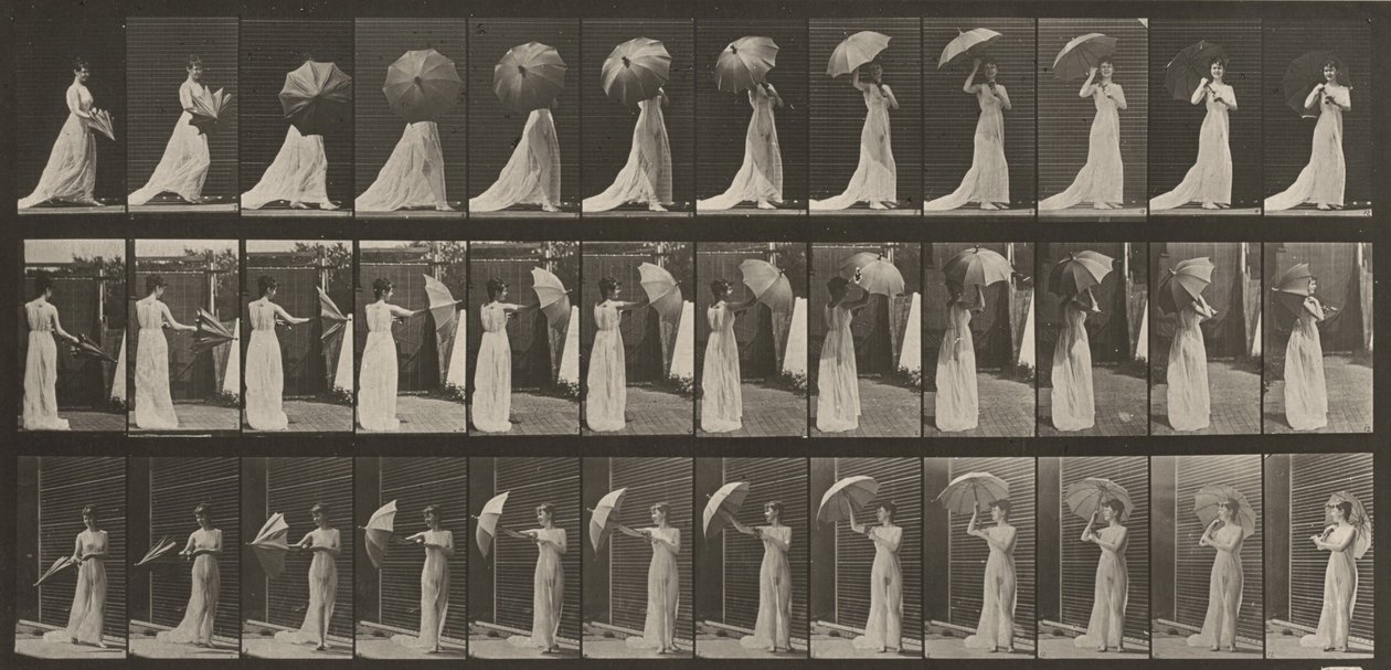 Tavle nummer 461. Åpning av en parasoll og vending rundt av Eadweard Muybridge