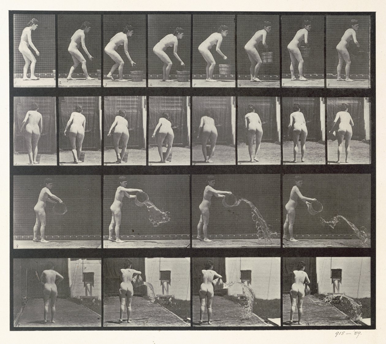 Kvinne kaster en bøtte med vann, plate 401 fra 