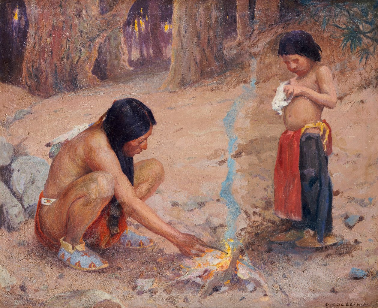 The Campfire (olje på lerret) av Eanger Irving Couse