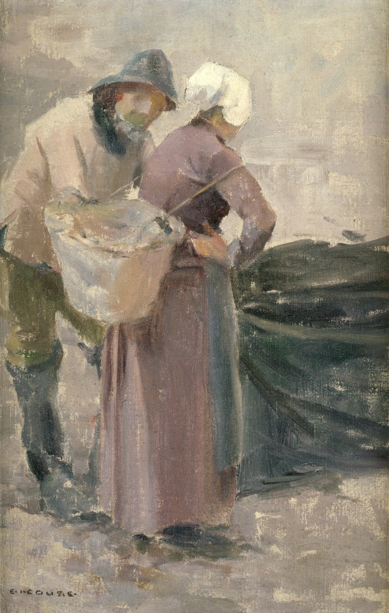 Husmoren ser på fiskernes fangst, ca. 1900 av Eanger Irving Couse