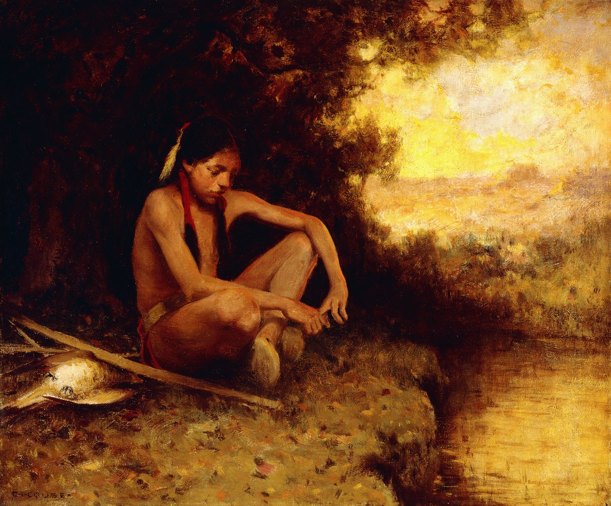 Young Hunter by a Stream (olje på lerret) av Eanger Irving Couse