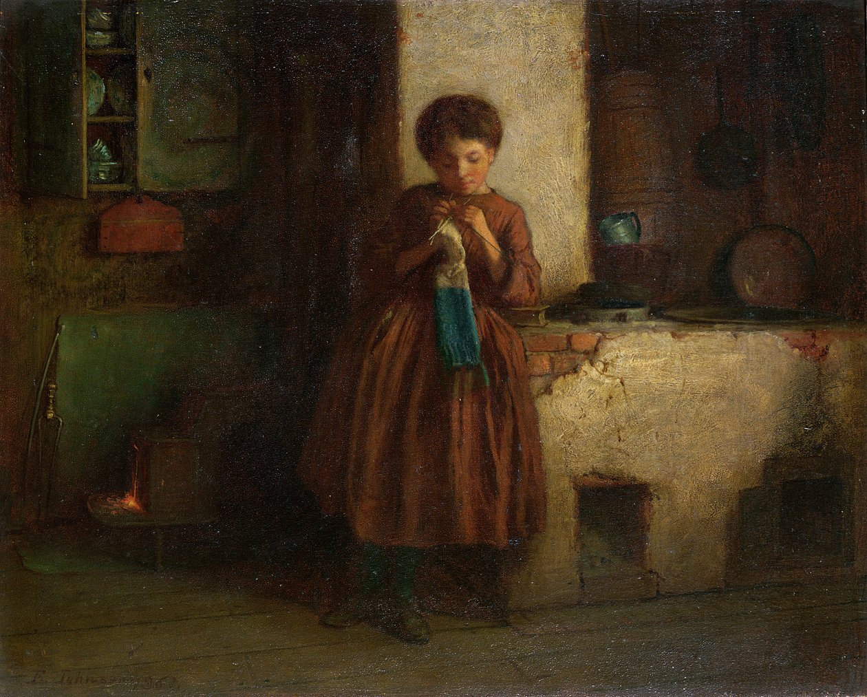 Knitting for the Soldiers, 1861 (olje på kvernbrett) av Eastman Johnson
