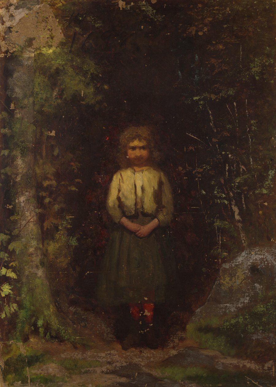 På åssiden (recto); Girl in the Woods (verso) av Eastman Johnson