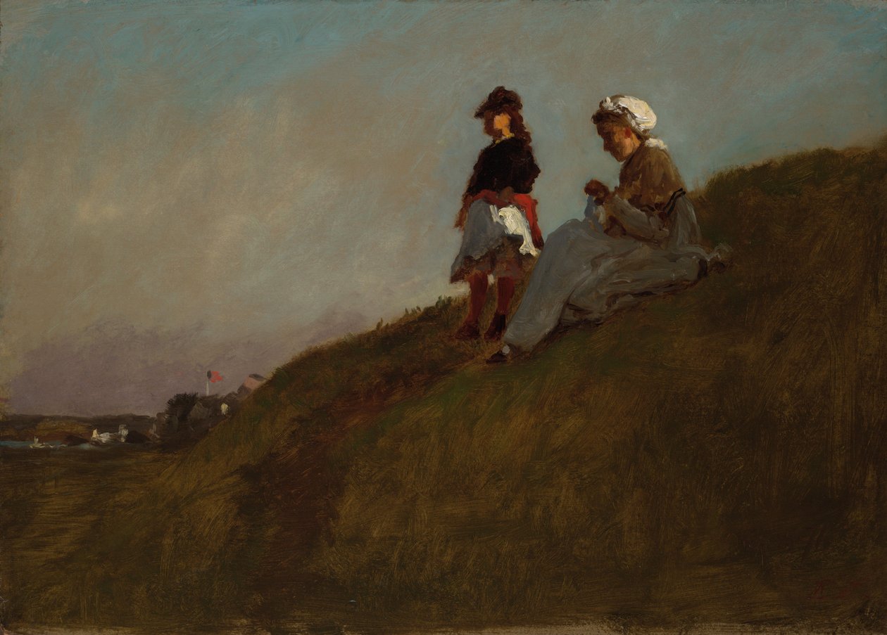 På åssiden (forside); Jente i skogen (bakside) av Eastman Johnson