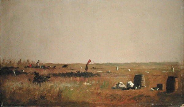 Studie for tranebærplukkere (olje om bord) av Eastman Johnson