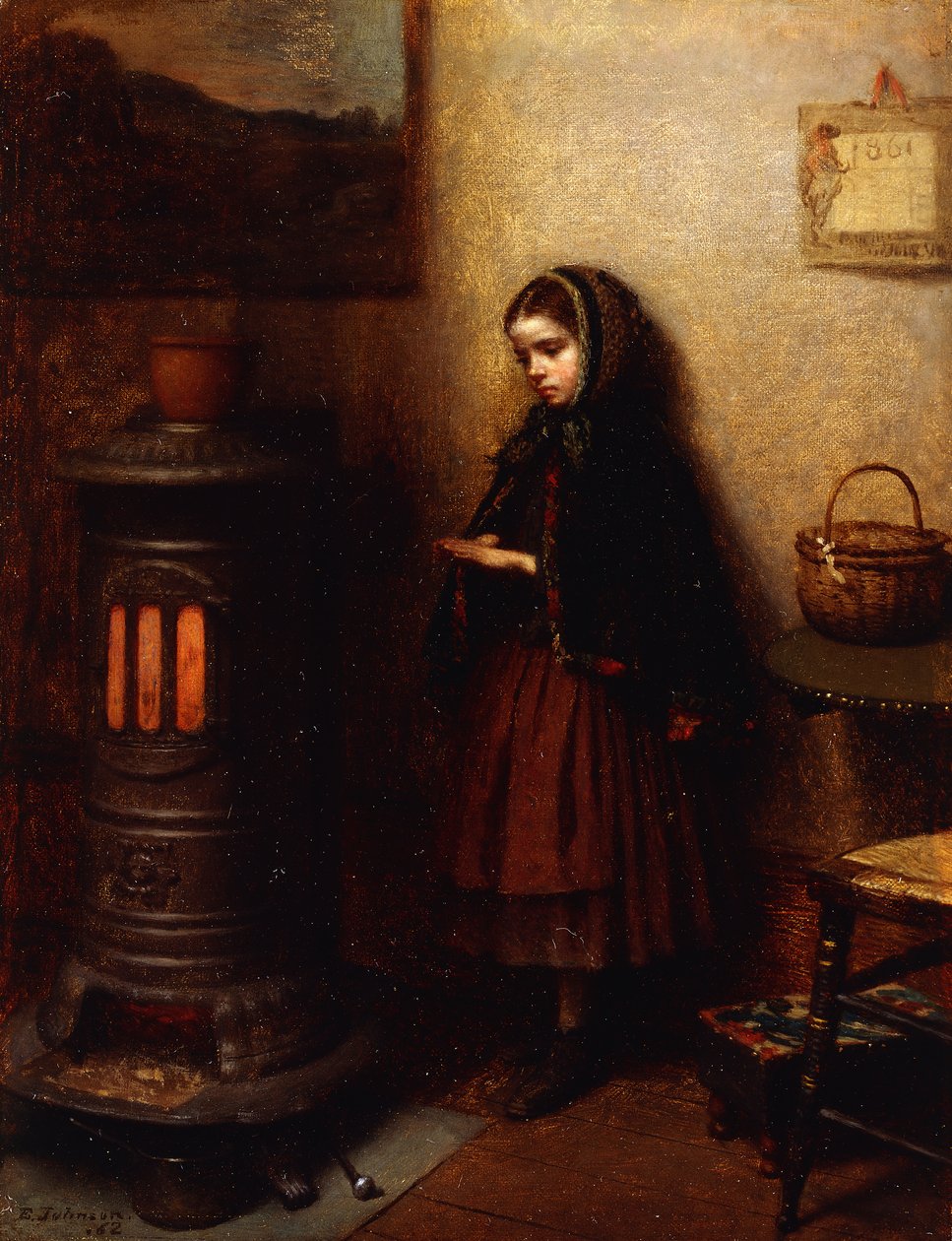 Varmer hendene hennes, 1862 av Eastman Johnson