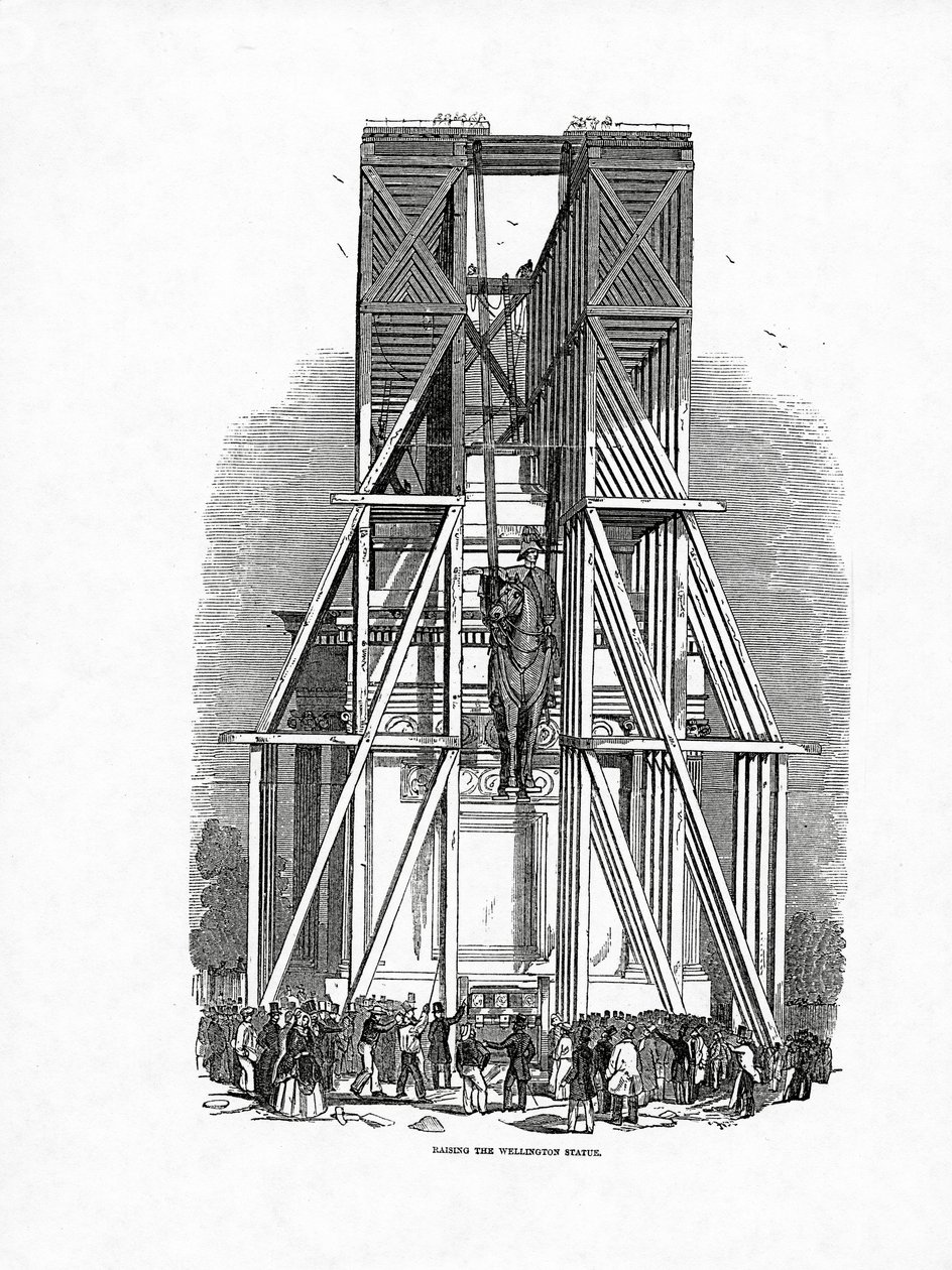 Raising the Wellington Statue, publisert i 'The Illustrated London News', 3. oktober 1846 av Ebenezer Landells