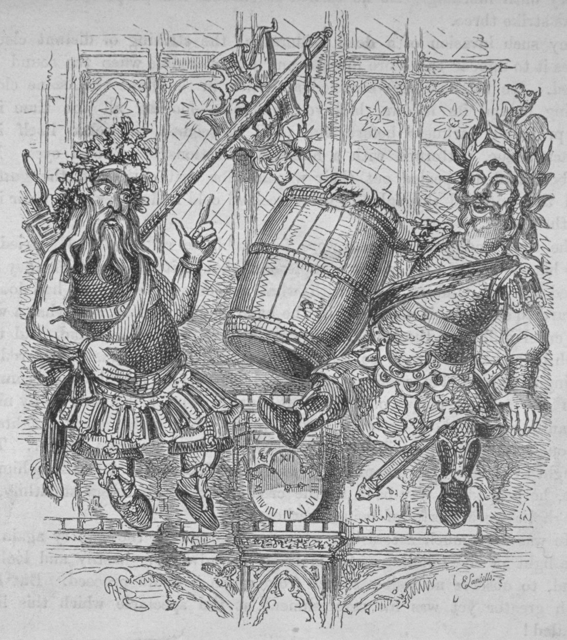 Gog og Magog med en tønne, 1840 av Ebenezer Landells