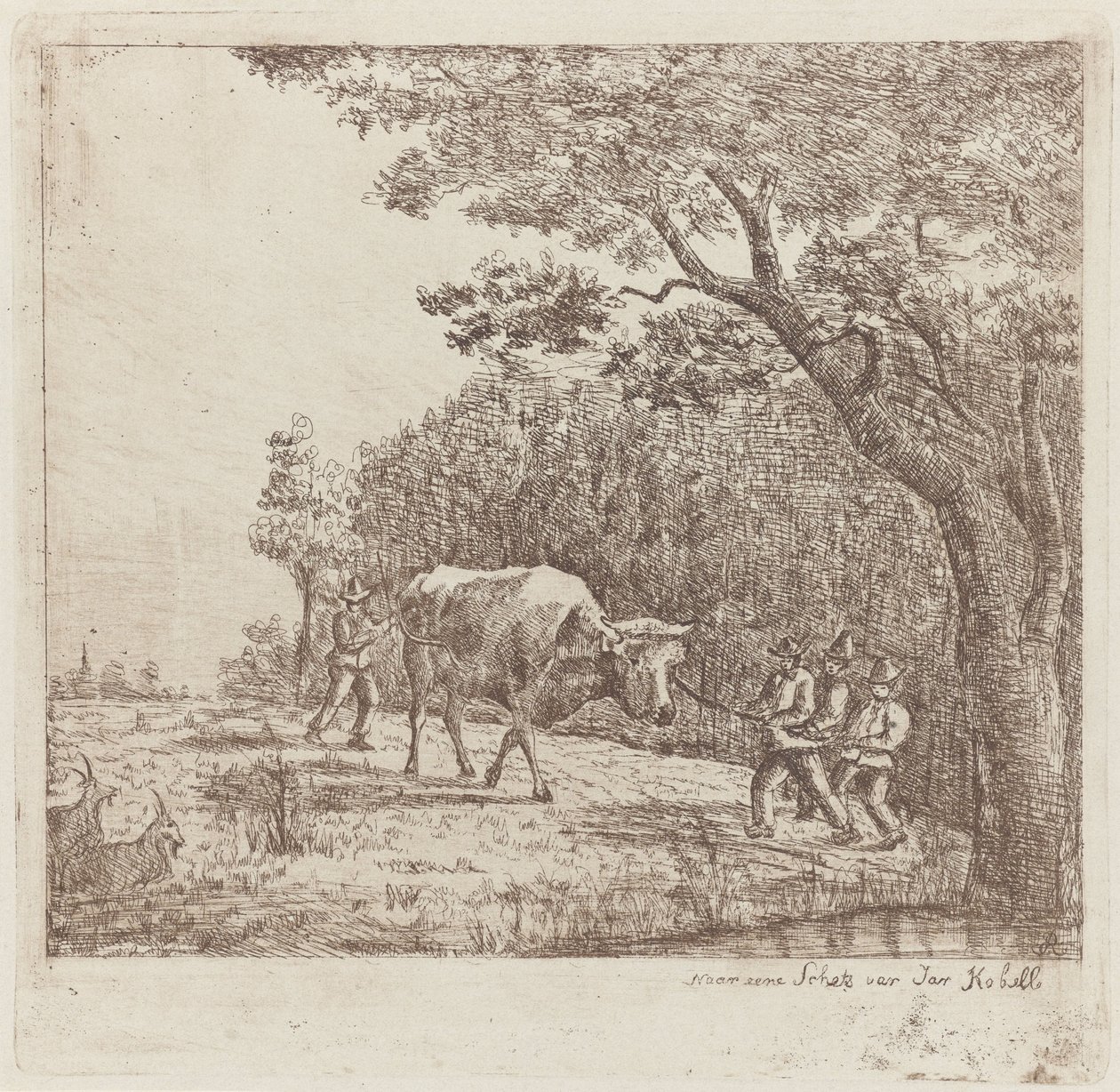 Fire menn og en okse One Wild Bull (tittel på objekt) av Eberhard Cornelis Rahms