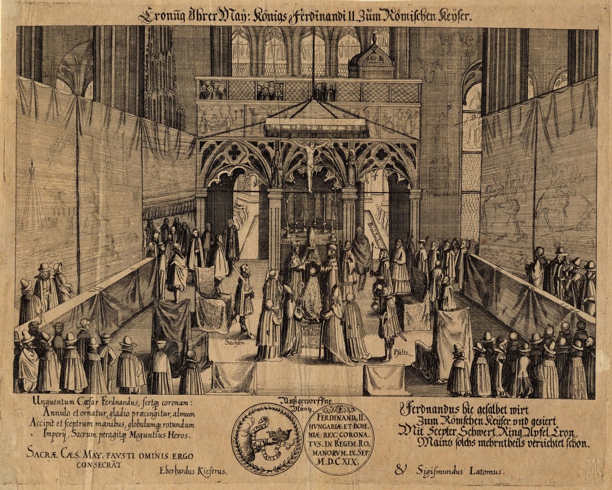 Kroningen av kong Ferdinand II som den hellige romerske keiseren av Eberhard Kieser