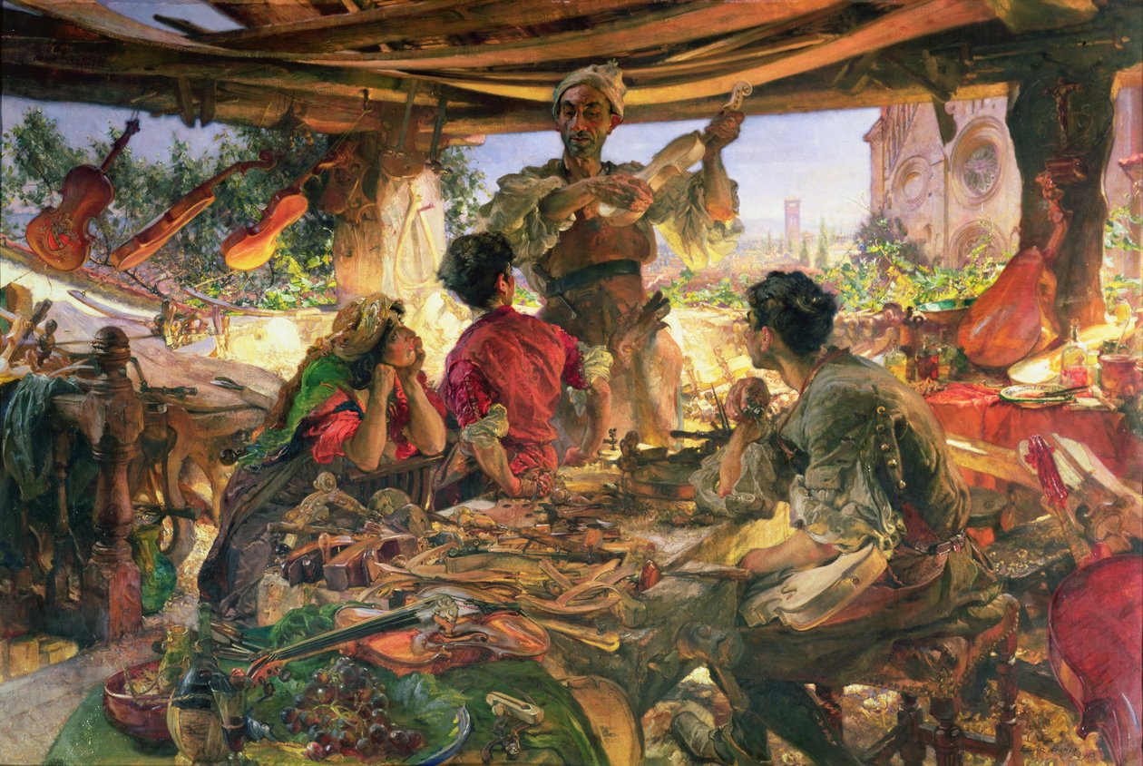 Stradivarius i verkstedet hans i Cremona, 1913 av Edgar Bundy