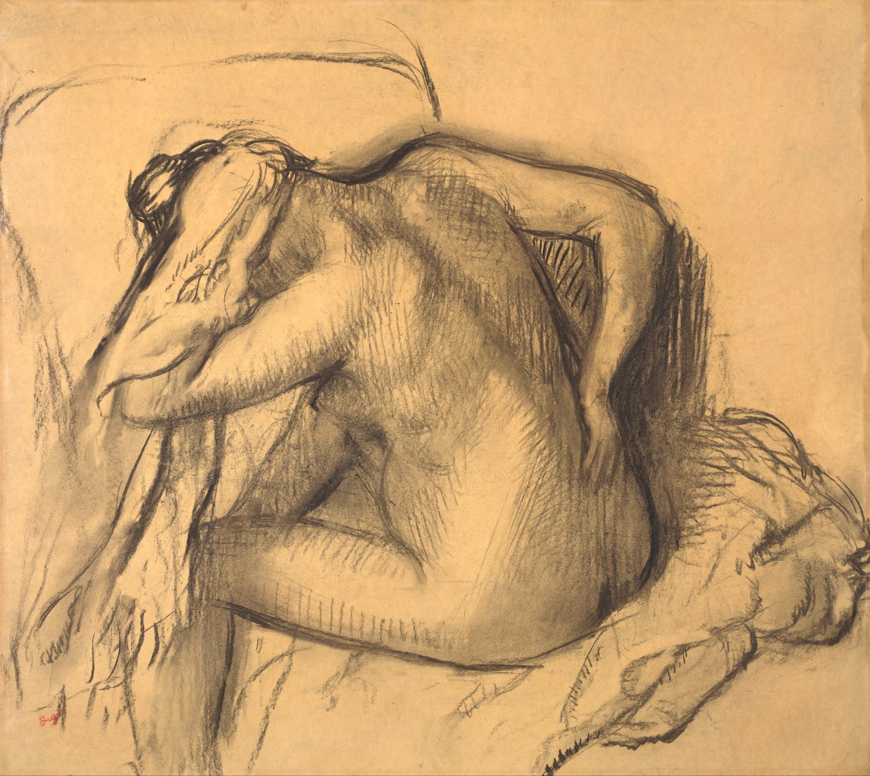Etter badet tørket kvinnen håret av Edgar Degas