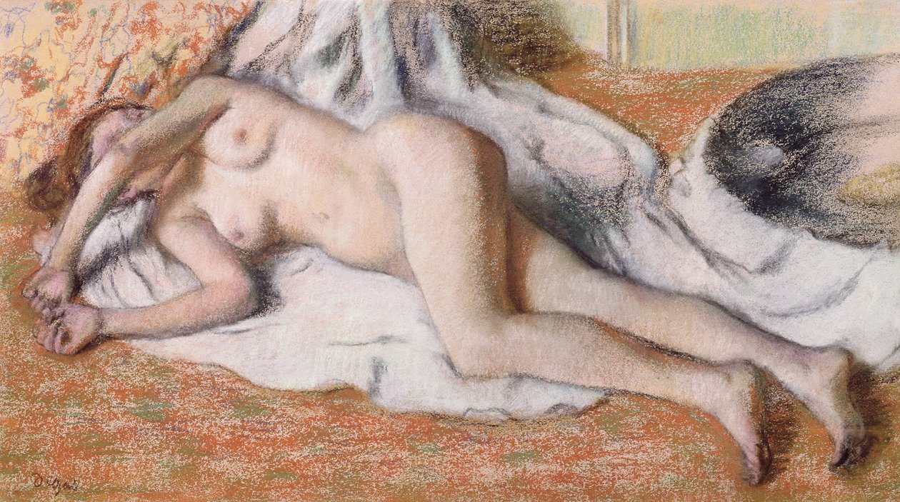 Etter badet eller, liggende naken av Edgar Degas