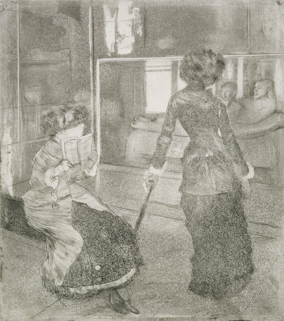 På Louvre, Mary Cassatt (1845-1926) i Etruskisk galleri (blandet media) av Edgar Degas