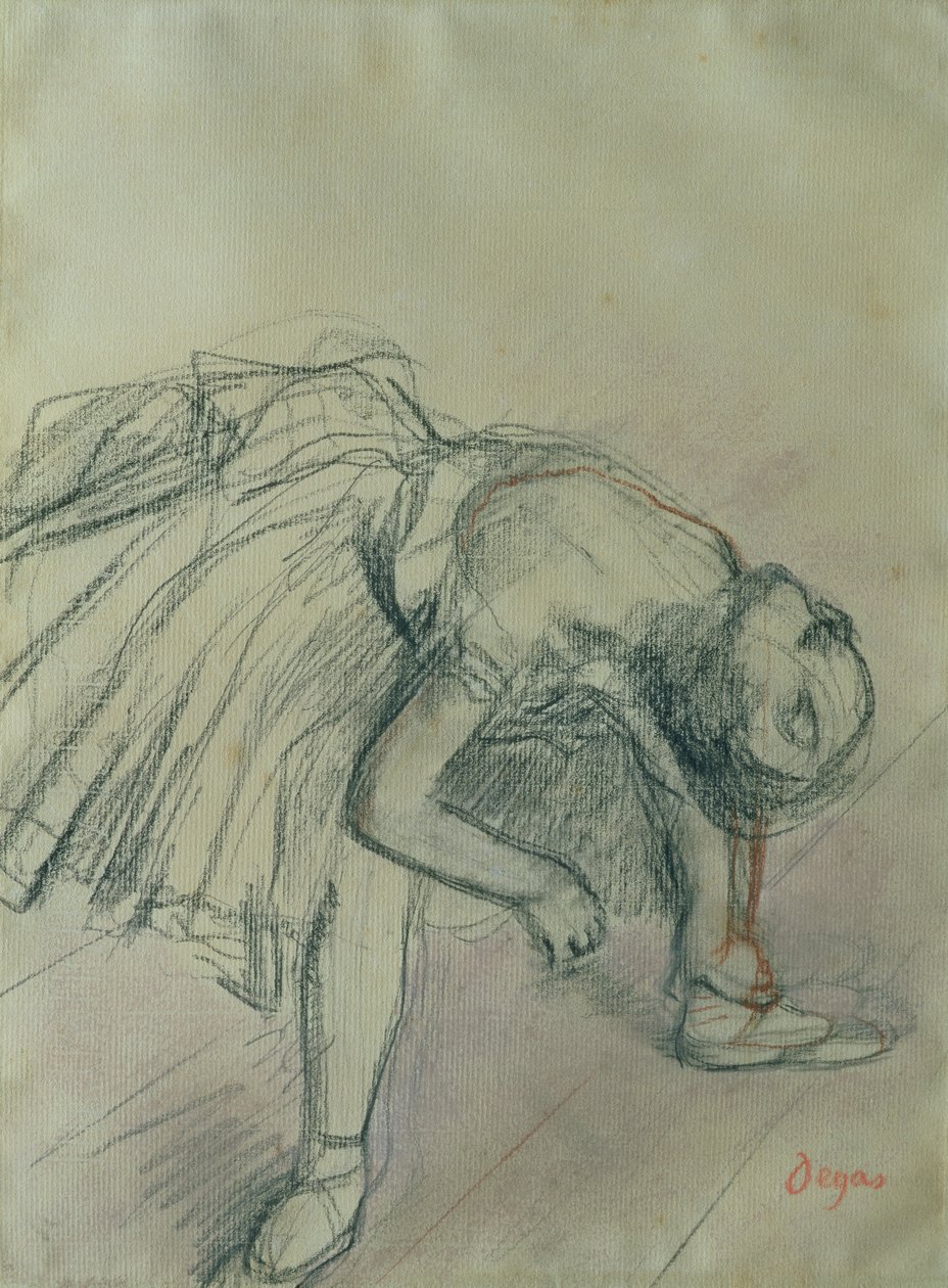 Dancer Fixing her Slipper, ca. 1865 (kull på papir) av Edgar Degas