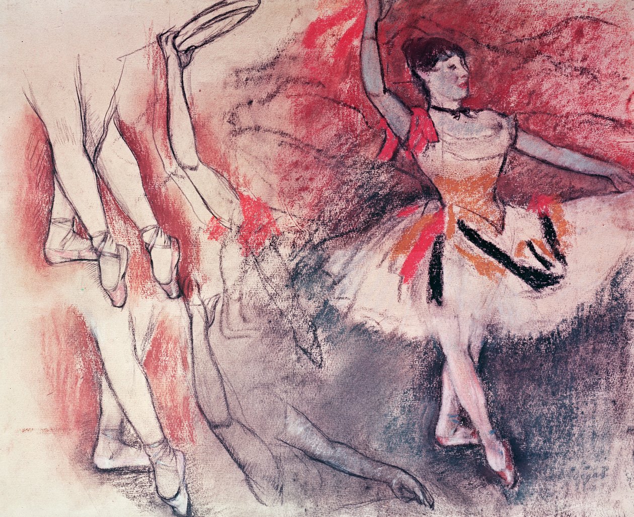 Danser med tamburin, eller spansk danser, ca. 1882 (kull og pastell på papir) av Edgar Degas