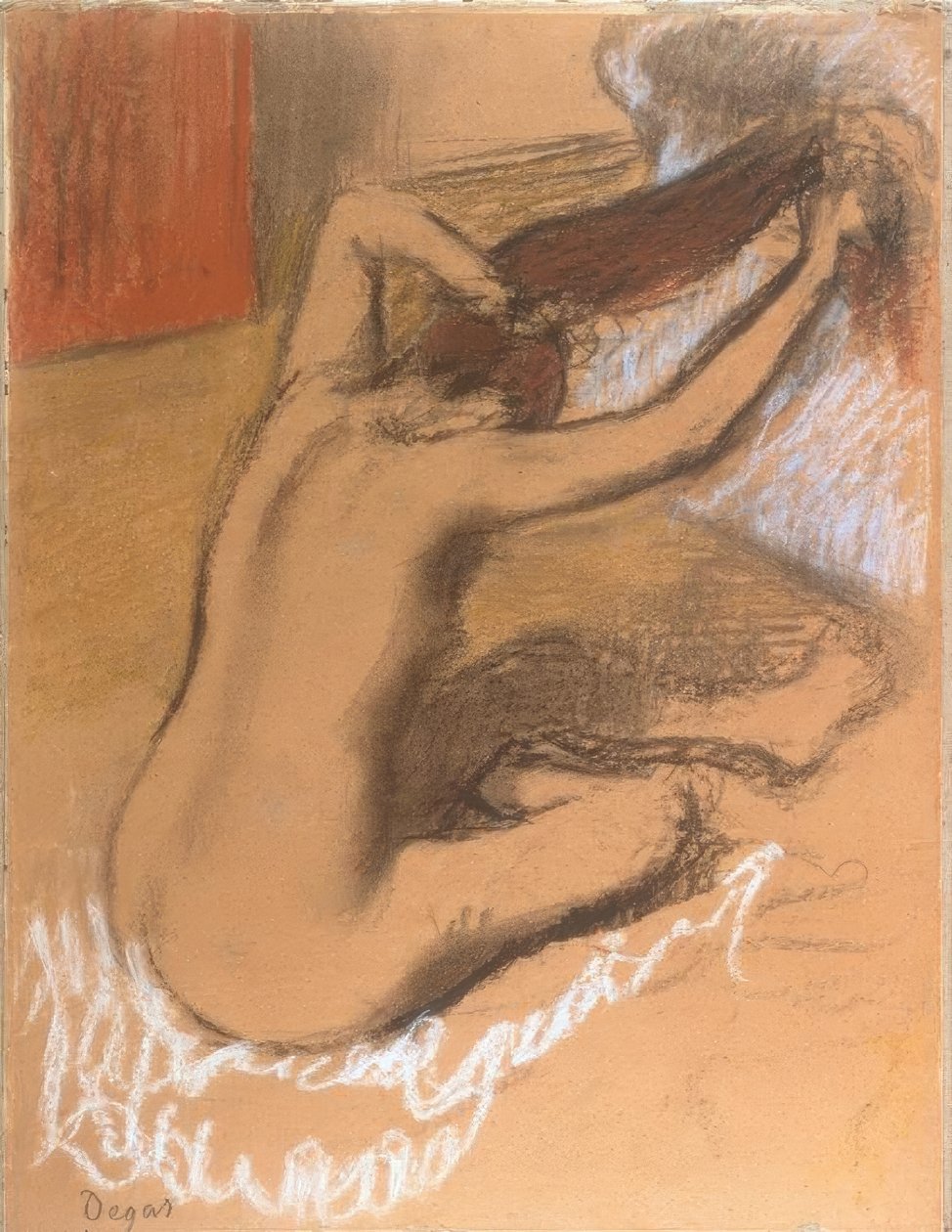 Kvinne som kjemmer håret av Edgar Degas