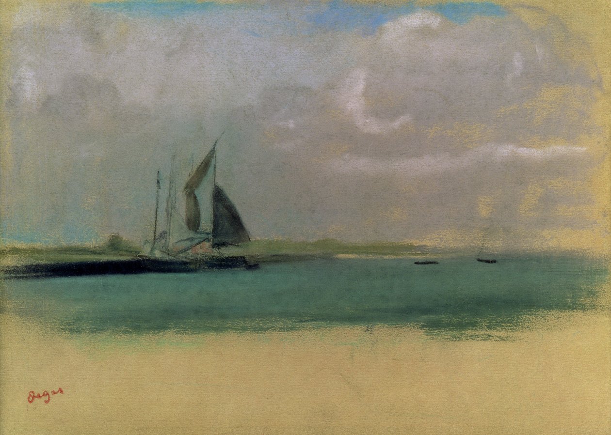 Fiskebåter fortøyd i havnen, ca. 1869 (pastell på papir) av Edgar Degas