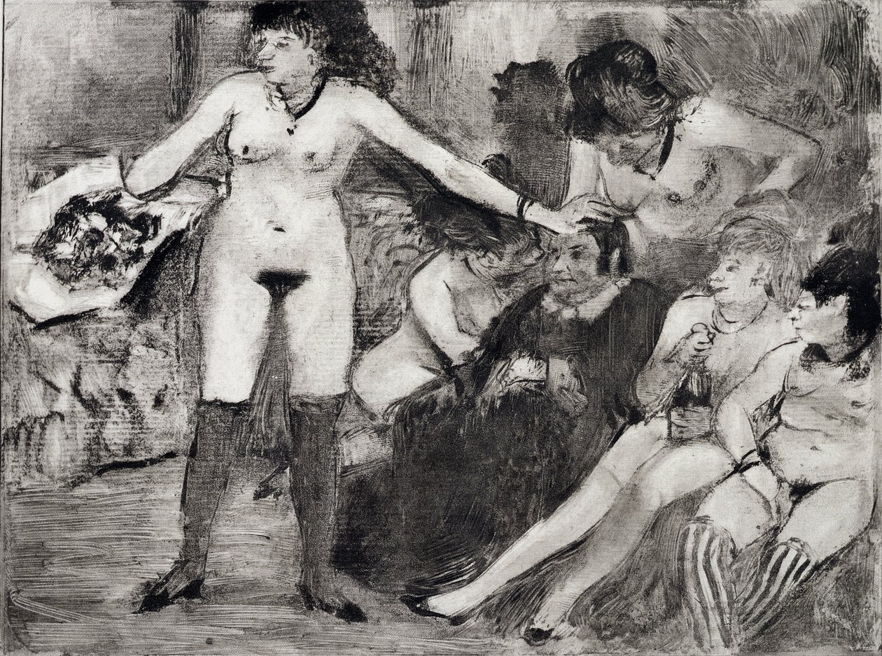 Illustrasjon fra 'La Maison Tellier' av Guy de Maupassant (1850-93) gravert av Maurice Potin, 1933 av Edgar Degas