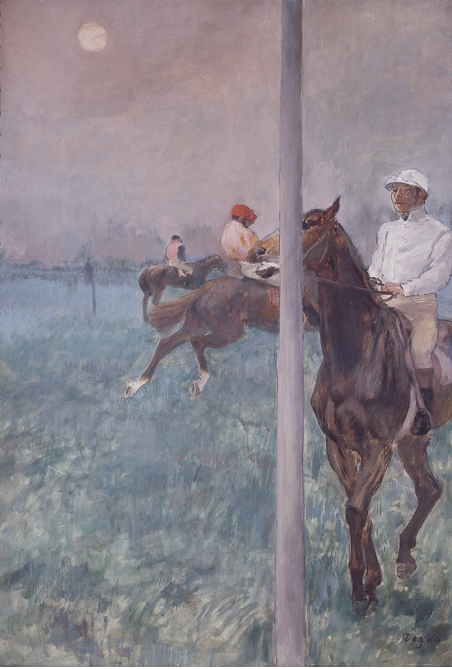 Jockeys før løpet av Edgar Degas