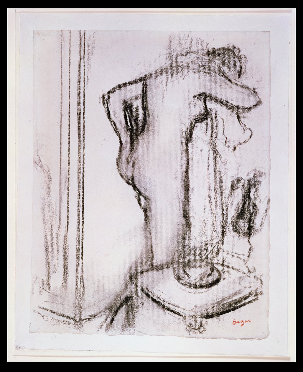 PD.33-1978 Woman at her Toilet, ca. 1890 (kull på papir) av Edgar Degas