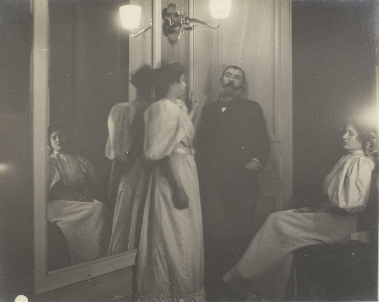 Portrett av Henry Lerolle med to av døtrene hans, Yvonne og Christine og et speil av Edgar Degas