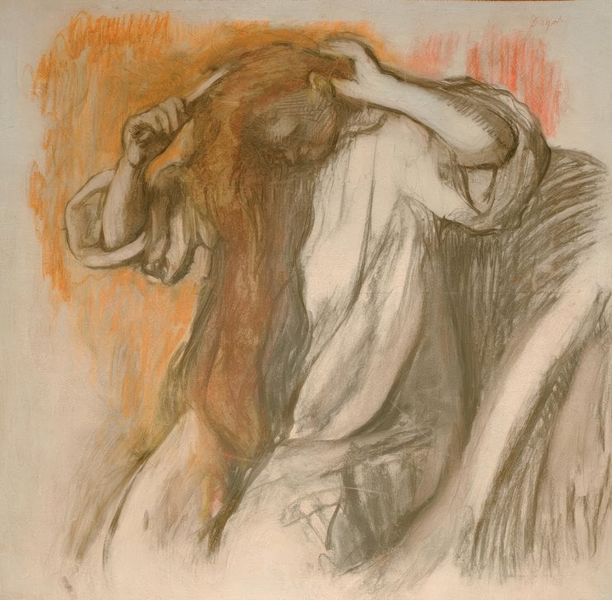 Kvinne som kjemmer håret av Edgar Degas