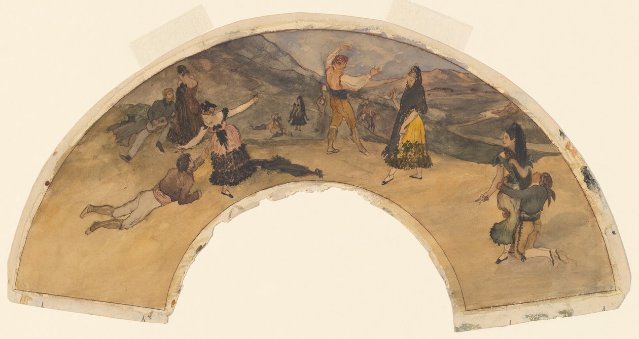 Spanske dansere og musikere, 1868-1869 (wc og penn og svart blekk på vevd papir) av Edgar Degas