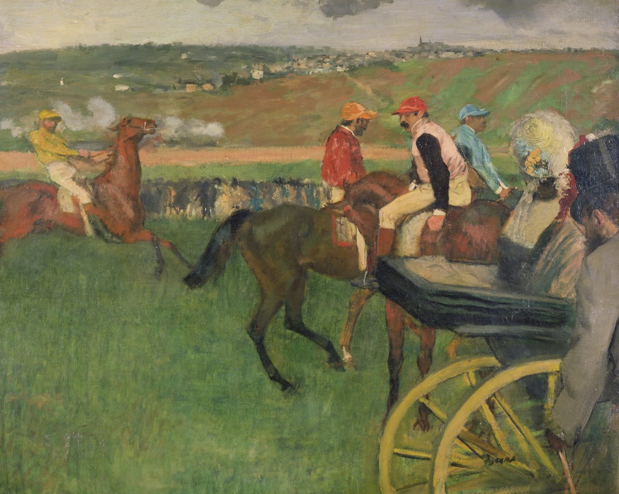 Race Course - Amatørjockeyer nær en vogn, ca. 1876-87 av Edgar Degas