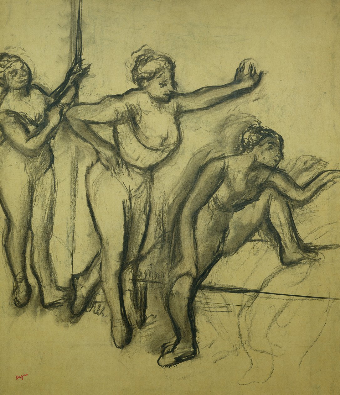 Three Dancers, ca. 1900 (kull på papir) av Edgar Degas